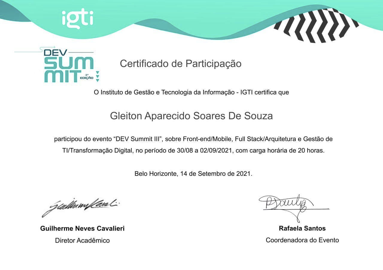certificado dev summit 3 edicao 2021